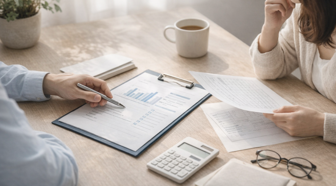 FP相談の流れや準備する書類をイメージしたデスク風景